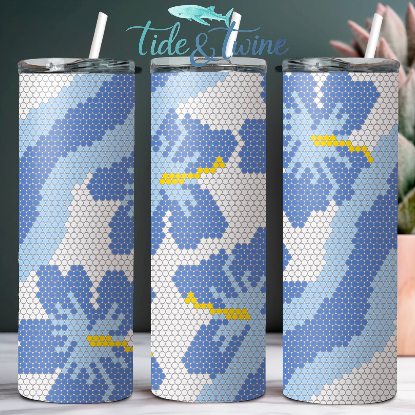 Blue Wave Hibiscus SS16 20oz Rhinestone Pattern